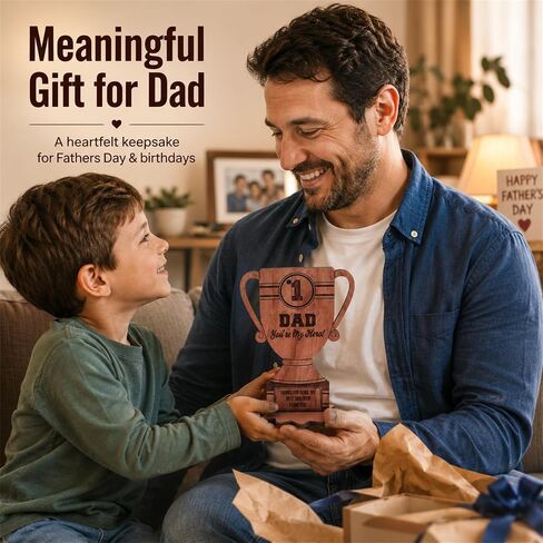 Happy Fathers Day Table Decorations, Wooden Father's Day Trophy Sign, Dad Plaque Indoor Tabletop Tiered Tray Office Desk Shelf Rustic Farmhouse Home Decor Papa Birthday Gifts in Saudi Arabia