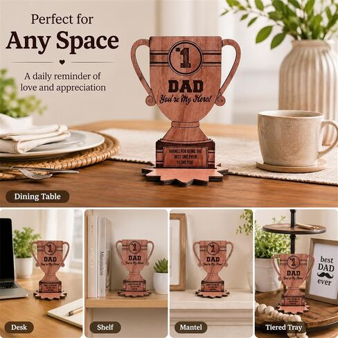 Happy Fathers Day Table Decorations, Wooden Father's Day Trophy Sign, Dad Plaque Indoor Tabletop Tiered Tray Office Desk Shelf Rustic Farmhouse Home Decor Papa Birthday Gifts in Saudi Arabia