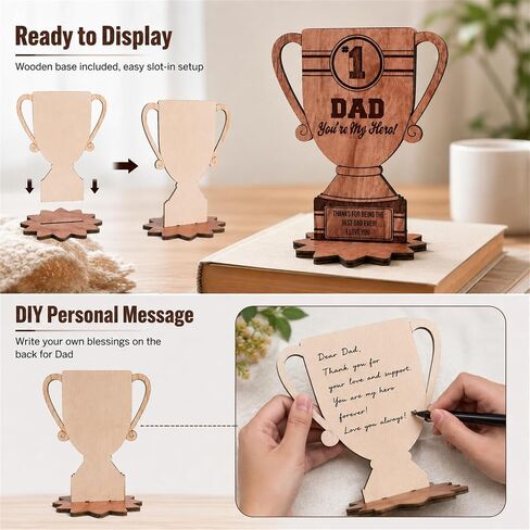 Happy Fathers Day Table Decorations, Wooden Father's Day Trophy Sign, Dad Plaque Indoor Tabletop Tiered Tray Office Desk Shelf Rustic Farmhouse Home Decor Papa Birthday Gifts in Saudi Arabia