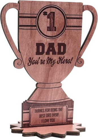 Happy Fathers Day Table Decorations, Wooden Father's Day Trophy Sign, Dad Plaque Indoor Tabletop Tiered Tray Office Desk Shelf Rustic Farmhouse Home Decor Papa Birthday Gifts in Saudi Arabia