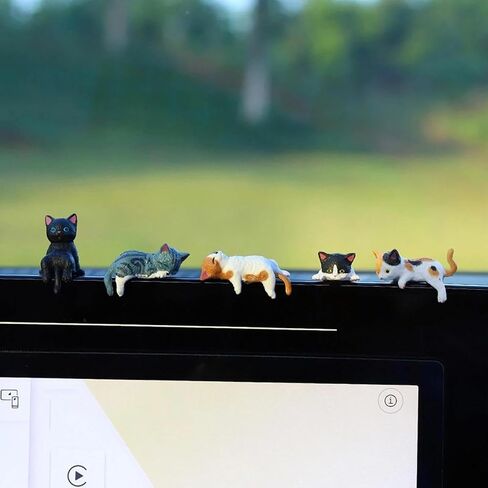 5Pcs Mini Cute Cat Ornament Resin Decoration Cartoon Simulation Animal Car Central Control Screen Home DIY Decoration Ornament in Kuwait