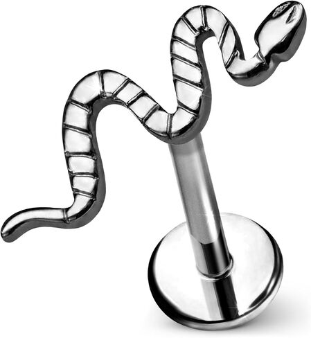 مسمار مسطح من Cords Club Snake – ASTM-F136 مصنوع من التيتانيوم من الدرجة المزروعة – تصميم دبوس دفع للأذنين الحساسة – متوفر بذهب عيار 18 قيراط وفضة تيتانيوم (حلق فردي) in Kuwait