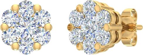 0.25 to 1 Carat Cluster Natural Diamond Stud Earrings for Women in 10K Gold or 950 Platinum in Kuwait