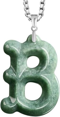 925 Sterling Silver Natural Grade A Jadeite Initial Letter Pendant Necklace - Hand Carved Genuine Untreated Jade Alphabet A-Z Charm - Personalised Fine Jewelry with Gift Box and Stainless Steel Round Box Chain in Saudi Arabia