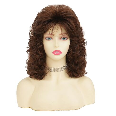 Tseses Brown Curly Wig for Women Shoulder Length 70s 80s Wigs With Bangs Cosplay Halloween Party Hair Wigs in Saudi Arabia