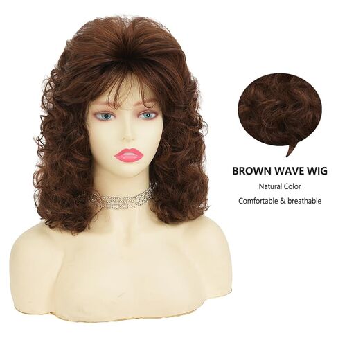Tseses Brown Curly Wig for Women Shoulder Length 70s 80s Wigs With Bangs Cosplay Halloween Party Hair Wigs in Saudi Arabia