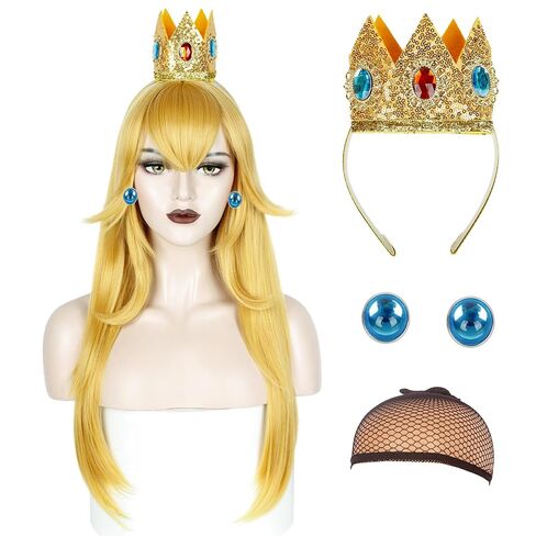 WeKen Golden Princess Wig Yellow Blonde Long Wavy Wig for Princess Cosplay Halloween Costume Party (Crown,Earrings,Wig Caps) in Saudi Arabia
