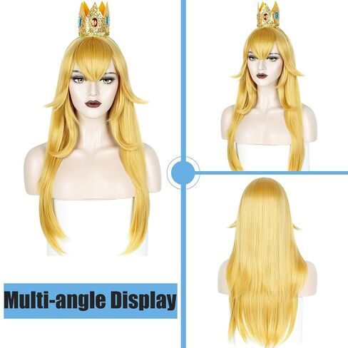 WeKen Golden Princess Wig Yellow Blonde Long Wavy Wig for Princess Cosplay Halloween Costume Party (Crown,Earrings,Wig Caps) in Saudi Arabia