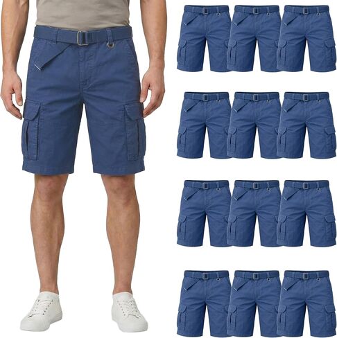 12 Pack Mens Cargo Shorts Bulk Packs 6 Pocket Shorts with Adjustable Belt Wholesale Casual Cargo Shorts for Men in Kuwait