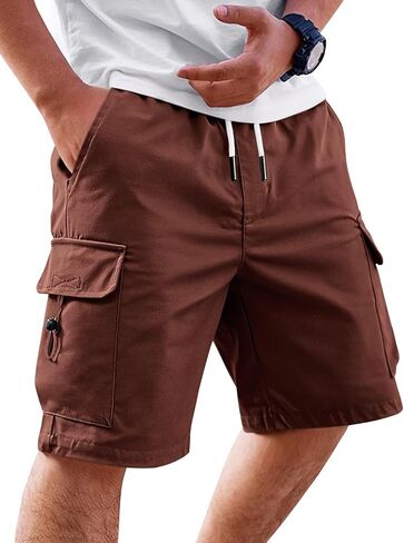 Runcati Mens Cargo Shorts Elastic Waist Drawstring Casual Work Shorts Summer Hiking Outdoor Shorts with 4 Pockets in Kuwait