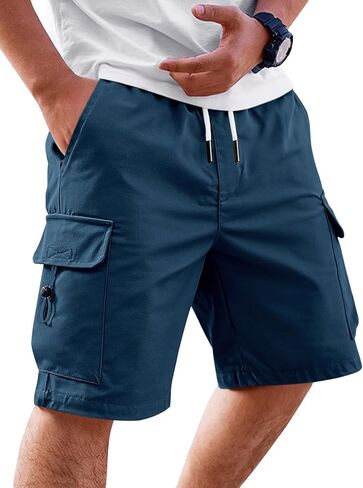 Runcati Mens Cargo Shorts Elastic Waist Drawstring Casual Work Shorts Summer Hiking Outdoor Shorts with 4 Pockets in Kuwait