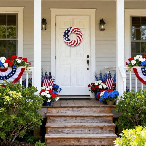 13.3 Inch Patriotic Roses Wreath for Front Door, 4th of July Memorial Day Handcrafted 3-Layer Foam Flower Wreath,USA 250th Anniversary Red White Blue Americana Decor Indoor Outdoor Home Porch in Kuwait