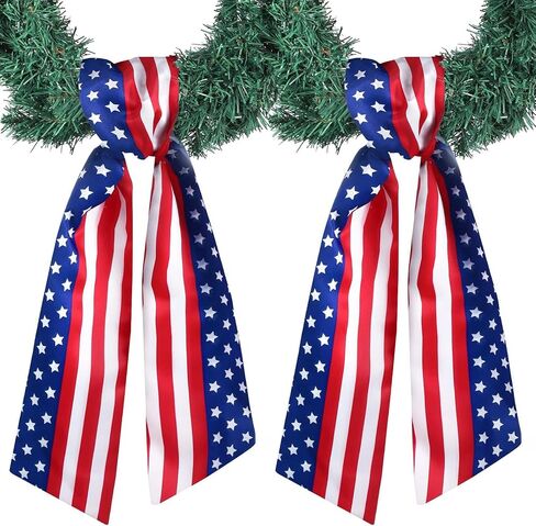 Yuubin 2 Pcs 4th of July Wreath Sash Patriotic Wreaths for Front Door Embroidery Monogram Garland Red Blue Patriotic Ribbon Accessories Yard Doorway Outdoor Indoor Party Wall Decorations in Saudi Arabia