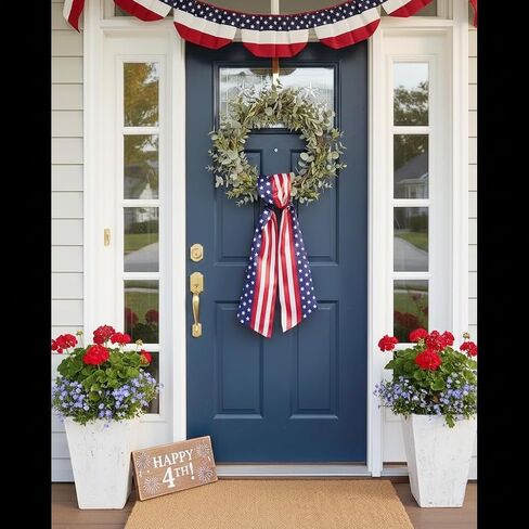 Yuubin 2 Pcs 4th of July Wreath Sash Patriotic Wreaths for Front Door Embroidery Monogram Garland Red Blue Patriotic Ribbon Accessories Yard Doorway Outdoor Indoor Party Wall Decorations in Saudi Arabia
