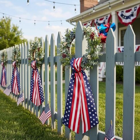 Yuubin 2 Pcs 4th of July Wreath Sash Patriotic Wreaths for Front Door Embroidery Monogram Garland Red Blue Patriotic Ribbon Accessories Yard Doorway Outdoor Indoor Party Wall Decorations in Saudi Arabia