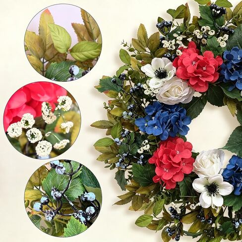 Idyllic 24 Inch Patriotic Wreath, Red White Blue Wreath Artificial Floral American Wreath for Front Door, 4th of July Decorations, Memorial Day USA Wreath for Wall Window Porch Home Decor in Saudi Arabia