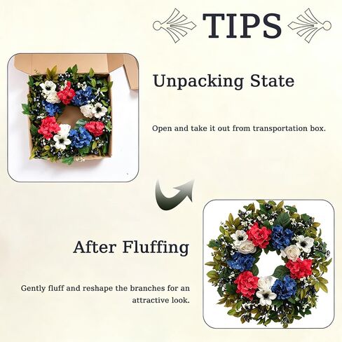 Idyllic 24 Inch Patriotic Wreath, Red White Blue Wreath Artificial Floral American Wreath for Front Door, 4th of July Decorations, Memorial Day USA Wreath for Wall Window Porch Home Decor in Saudi Arabia
