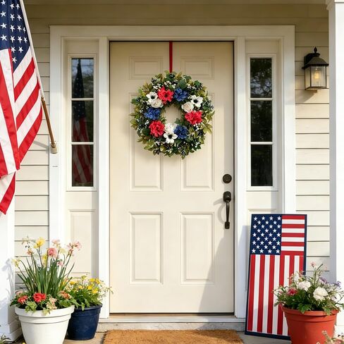 Idyllic 24 Inch Patriotic Wreath, Red White Blue Wreath Artificial Floral American Wreath for Front Door, 4th of July Decorations, Memorial Day USA Wreath for Wall Window Porch Home Decor in Saudi Arabia