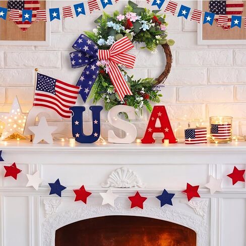 Suncalla Patriotic Wreath for Front Door Red White Blue Flowers Outdoor 250th Anniversary 4th of July American Flag Bow Wreath for Independence Day Memorial Day Inside Outside Home Decor in Kuwait