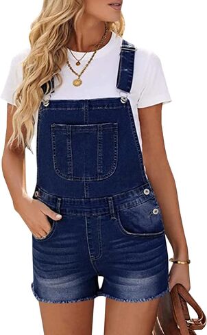 LONGYIDA Overall Shorts for Women Adjustable Straps Stretch Denim Bib Overalls Short Frayed Raw Hem Rompers in Saudi Arabia