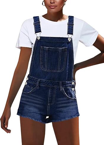 LONGYIDA Overall Shorts for Women Adjustable Straps Stretch Denim Bib Overalls Short Frayed Raw Hem Rompers in Saudi Arabia