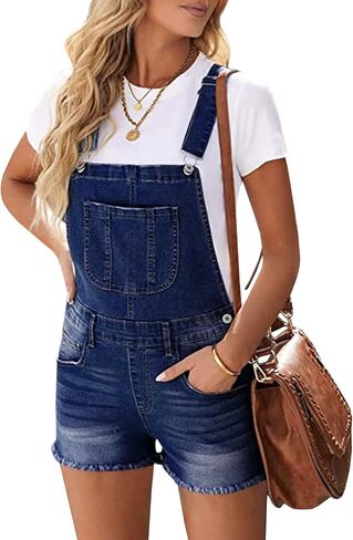 LONGYIDA Overall Shorts for Women Adjustable Straps Stretch Denim Bib Overalls Short Frayed Raw Hem Rompers in Saudi Arabia