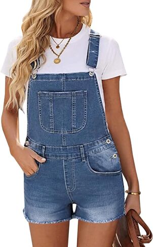 LONGYIDA Overall Shorts for Women Adjustable Straps Stretch Denim Bib Overalls Short Frayed Raw Hem Rompers in Saudi Arabia