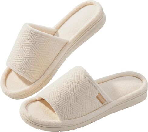 ULTRAIDEAS Open Toe House Slippers for Women Soft Coral Fleece Indoor Shoes Memory Foam Indoor/Outdoor Slippers with Anti-Skid Sole, Gift for Ladies in Saudi Arabia