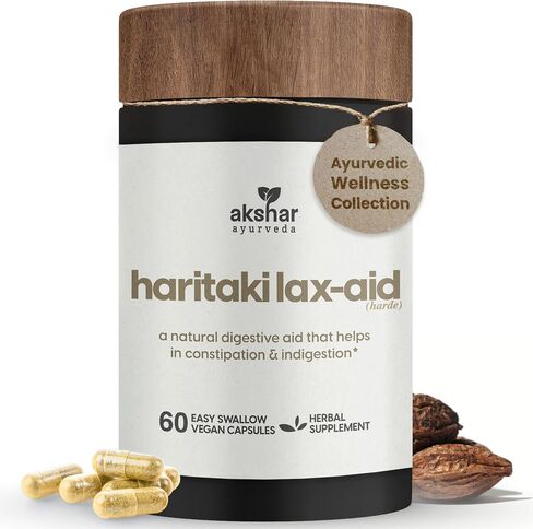 AKSHAR Ayurveda - Haritaki Lax Aid Capsules for Natural Constipation Relief & Indigestion Support - Plant Based Digestive Aid for Regularity & Gentle Rejuvenation - Vegan Cruelty Free (60 Count) in Saudi Arabia