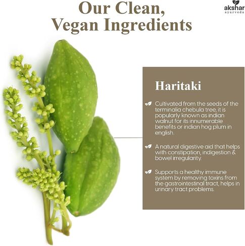 AKSHAR Ayurveda - Haritaki Lax Aid Capsules for Natural Constipation Relief & Indigestion Support - Plant Based Digestive Aid for Regularity & Gentle Rejuvenation - Vegan Cruelty Free (60 Count) in Saudi Arabia