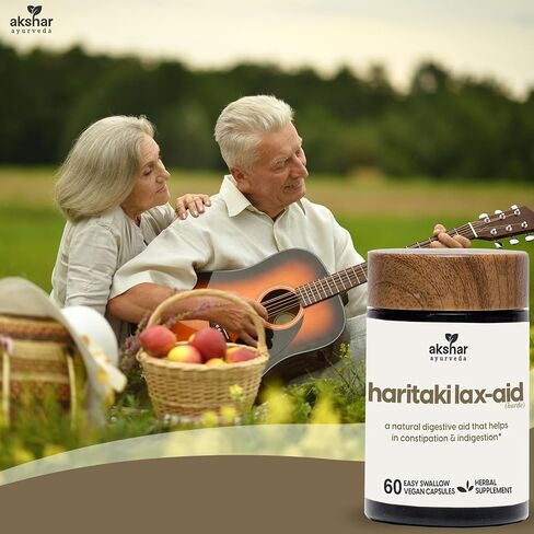 AKSHAR Ayurveda - Haritaki Lax Aid Capsules for Natural Constipation Relief & Indigestion Support - Plant Based Digestive Aid for Regularity & Gentle Rejuvenation - Vegan Cruelty Free (60 Count) in Saudi Arabia