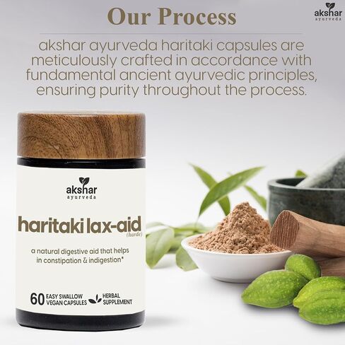 AKSHAR Ayurveda - Haritaki Lax Aid Capsules for Natural Constipation Relief & Indigestion Support - Plant Based Digestive Aid for Regularity & Gentle Rejuvenation - Vegan Cruelty Free (60 Count) in Saudi Arabia