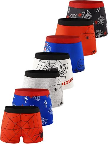 Boys Spider Web Print Boxer Briefs, Multicolor Pack with Red Blue Black Gray White, 7 Pack in Kuwait