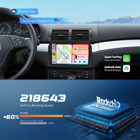 ستيريو سيارة Eonon Android 13 متوافق مع BMW E46 3 Series 1999-2005، وحدة رأس السيارة اللاسلكية CarPlay Android، راديو بشاشة لمس 9 بوصة، بلوتوث، AM/FM، SWC، ملاحة GPS، 2+32G - E46A13 in Kuwait
