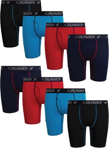 AND1 Boys Boxer Briefs - 4 Pack/8 Pack Performance 6" Inseam Long Leg Boys Underwear Boxers with Functional Fly Pouch in Kuwait