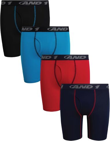 AND1 Boys Boxer Briefs - 4 Pack/8 Pack Performance 6" Inseam Long Leg Boys Underwear Boxers with Functional Fly Pouch in Kuwait