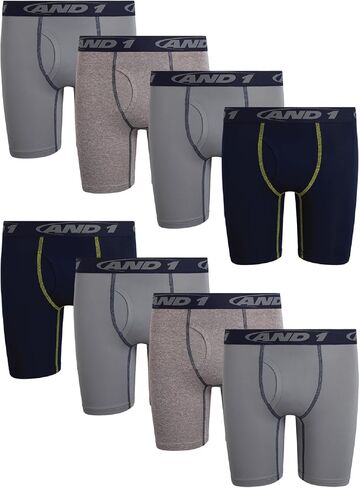 AND1 Boys Boxer Briefs - 4 Pack/8 Pack Performance 6" Inseam Long Leg Boys Underwear Boxers with Functional Fly Pouch in Kuwait