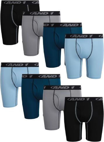 AND1 Boys Boxer Briefs - 4 Pack/8 Pack Performance 6" Inseam Long Leg Boys Underwear Boxers with Functional Fly Pouch in Kuwait