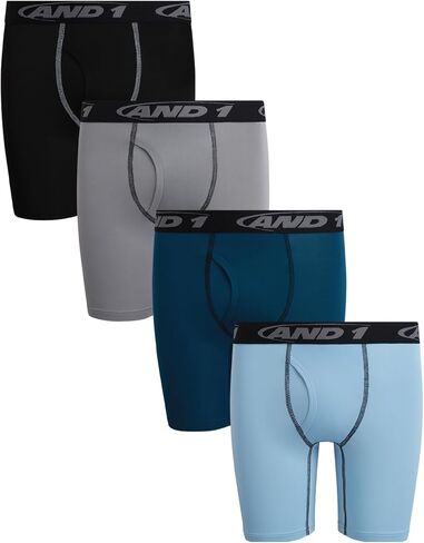 AND1 Boys Boxer Briefs - 4 Pack/8 Pack Performance 6" Inseam Long Leg Boys Underwear Boxers with Functional Fly Pouch in Kuwait