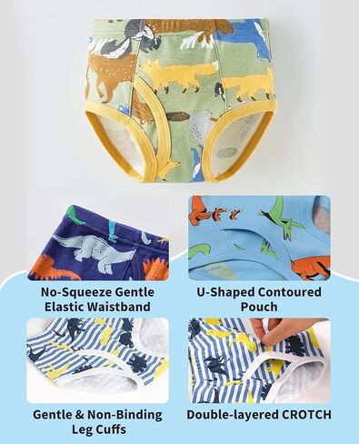 Little Boys Briefs, 100% Cotton Underwear for Toddlers, Dinosaur Truck Car Prints, in Kuwait