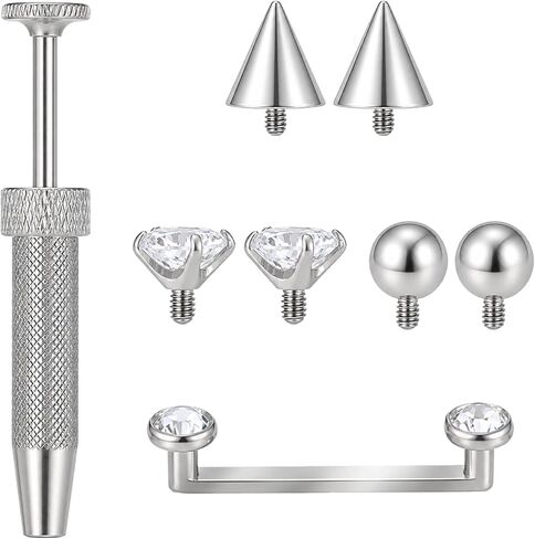 14G Titanium Surface Piercing Jewelry with 6 pcs Replacement Balls & Grabber Tool Double Crystal Internally Threaded Surface Tragus Staple Bar 14mm Flat Bar Unisex Body Jewelry in Kuwait