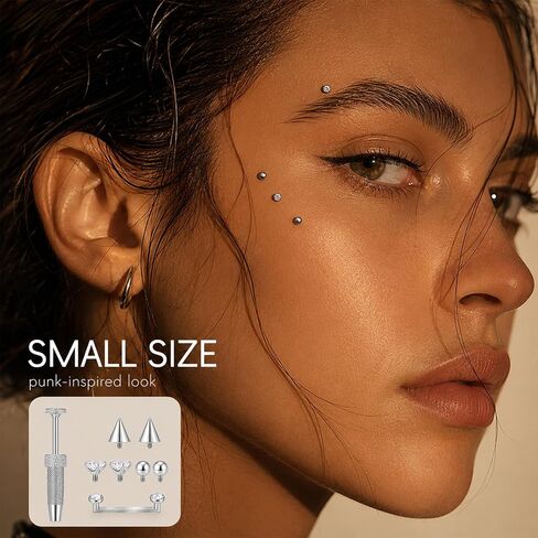14G Titanium Surface Piercing Jewelry with 6 pcs Replacement Balls & Grabber Tool Double Crystal Internally Threaded Surface Tragus Staple Bar 14mm Flat Bar Unisex Body Jewelry in Kuwait