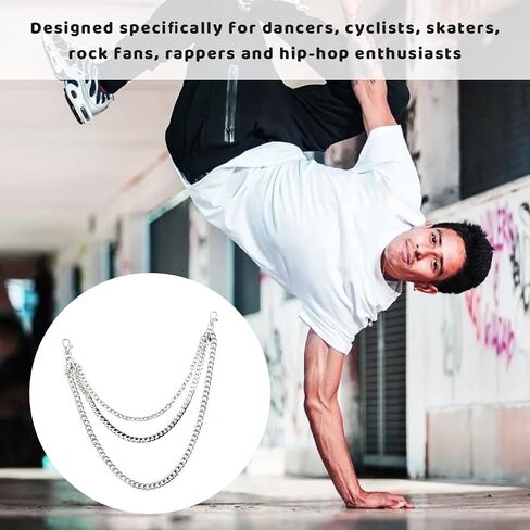 Punk Pants Chain (3-Layer), Suitable For Street Dance Performances, Hip-Hop Pants Chains, Waist Chains, Wallets, And Jeans Chains; Unisex (Silver). in Saudi Arabia