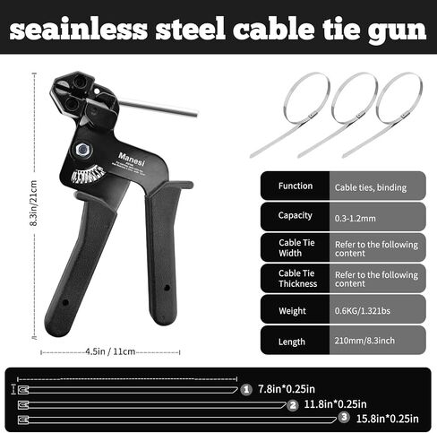 Cable Tie Gun Kit, Specialized Tool For Tightening And Cutting Stainless Steel Cable Ties, Comes With 200 Pieces Of Uv-Resistant Heavy-Duty Metal zip Ties And Industrial Scissors. in Kuwait