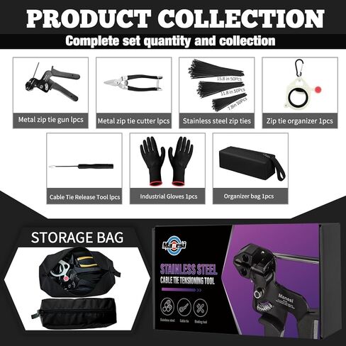 Cable Tie Gun Kit, Specialized Tool For Tightening And Cutting Stainless Steel Cable Ties, Comes With 200 Pieces Of Uv-Resistant Heavy-Duty Metal zip Ties And Industrial Scissors. in Kuwait