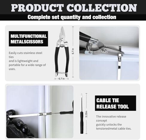 Cable Tie Gun Kit, Specialized Tool For Tightening And Cutting Stainless Steel Cable Ties, Comes With 200 Pieces Of Uv-Resistant Heavy-Duty Metal zip Ties And Industrial Scissors. in Kuwait