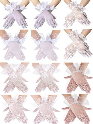 12 Pairs Women Lace Gloves, White Tea Party Gloves for Ladies Women Wrist Length Short Vintage Elegant Floral Courtesy Gloves for Opera Cosplay Wedding Bridal Halloween Party Costume Accessories Bulk in Saudi Arabia