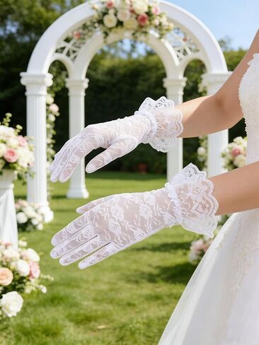 12 Pairs Women Lace Gloves, White Tea Party Gloves for Ladies Women Wrist Length Short Vintage Elegant Floral Courtesy Gloves for Opera Cosplay Wedding Bridal Halloween Party Costume Accessories Bulk in Saudi Arabia