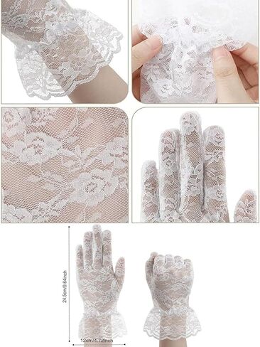 12 Pairs Women Lace Gloves, White Tea Party Gloves for Ladies Women Wrist Length Short Vintage Elegant Floral Courtesy Gloves for Opera Cosplay Wedding Bridal Halloween Party Costume Accessories Bulk in Saudi Arabia