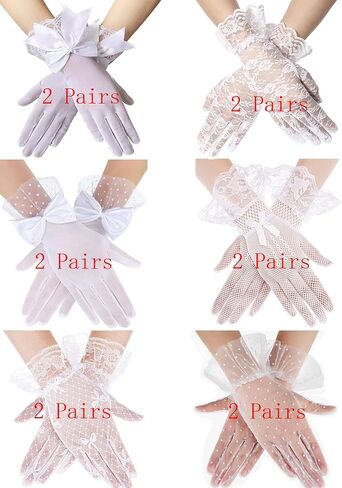 12 Pairs Women Lace Gloves, White Tea Party Gloves for Ladies Women Wrist Length Short Vintage Elegant Floral Courtesy Gloves for Opera Cosplay Wedding Bridal Halloween Party Costume Accessories Bulk in Saudi Arabia
